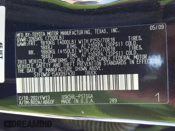 ✅ 2010 Toyota Tundra • VIN: 5TFDW5F15AX097430 • Lot: 42281007. Listed on IAAI with 137,437 mi. Free auction sales archive from the USA and detailed vehicle history report at DreamBid. Image 9.
