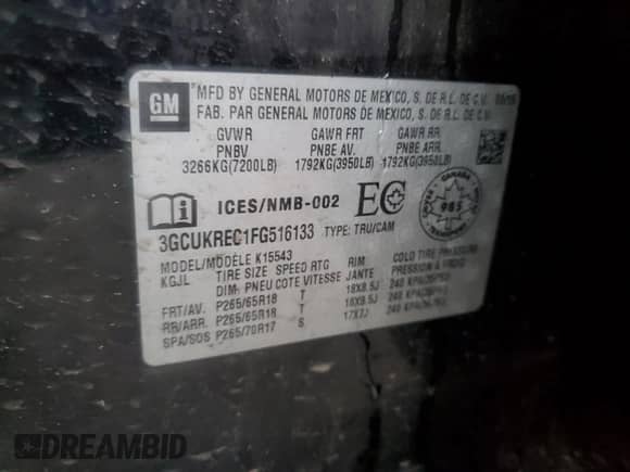 2015 Chevrolet Silverado 1500 LT z VIN 3GCUKREC1FG516133, wystawiony jako Copart lot #91421205 z przebiegiem 269 277 mil mil oraz Czysty tytuł • Clean title. Historia ofert i sprzedaży dostępna na DreamBid. Obrazek 13.