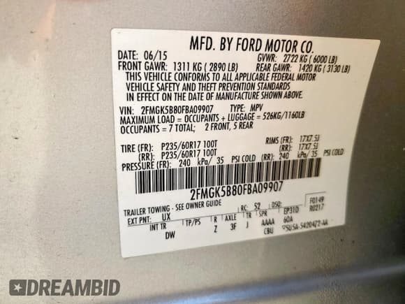 ✅ 2015 Ford Flex SE • VIN: 2FMGK5B80FBA09907 • Lot: 71243825. Wystawiony na Copart z przebiegiem 110 885 mil. Bezpłatny archiwum sprzedaży aukcyjnych z USA i szczegółowy raport historii pojazdu na DreamBid. Zdjęcie 13.