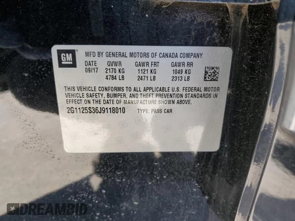 ✅ 2018 Chevrolet Impala Premier • VIN: 2G1125S36J9118010 • Lot: 76638294. Listed on Copart with 135,013 mi. Free auction sales archive from the USA and detailed vehicle history report at DreamBid. Image 12.