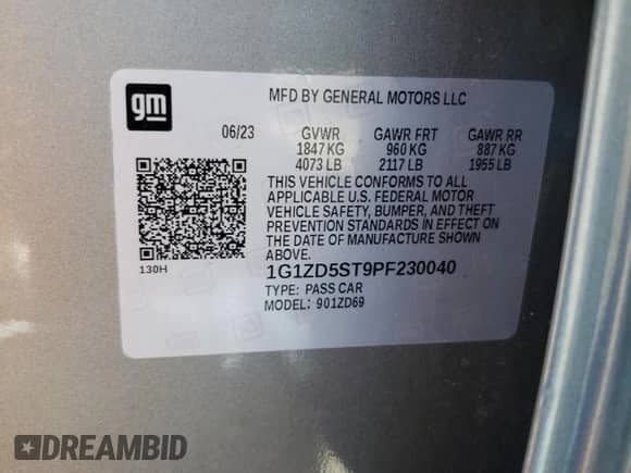 2023 Chevrolet Malibu LT с VIN 1G1ZD5ST9PF230040, выставлен на аукционе Copart как лот 71922715 с пробегом 49 829 миль миль и На запчасти • Non repairable. История ставок и продаж доступна на DreamBid. Изображение 12.