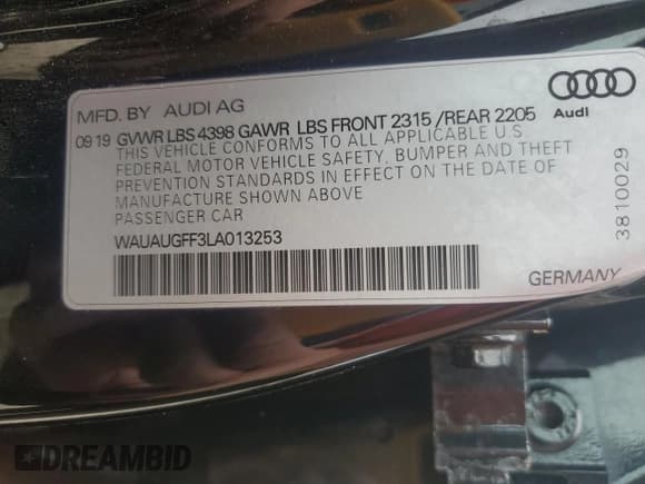 ✅ 2020 Audi A3 Premium • VIN: WAUAUGFF3LA013253 • Lot: 84753515. Listed on Copart with 94,793 mi. Free auction sales archive from the USA and detailed vehicle history report at DreamBid. Image 12.