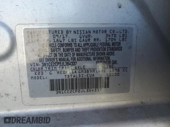 ✅ 2018 Nissan Note SV • VIN: 3N1CE2CP2JL354337 • Lot: 91244935. Wystawiony na Copart z przebiegiem 52 839 mil. Bezpłatny archiwum sprzedaży aukcyjnych z USA i szczegółowy raport historii pojazdu na DreamBid. Zdjęcie 13.