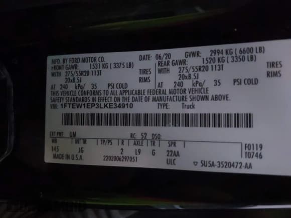 ✅ 2020 Ford F-150 XL • VIN: 1FTEW1EP3LKE34910 • Lot: 43230814. Wystawiony na IAAI z przebiegiem 113 099 mil. Bezpłatny archiwum sprzedaży aukcyjnych z USA i szczegółowy raport historii pojazdu na DreamBid. Zdjęcie 9.