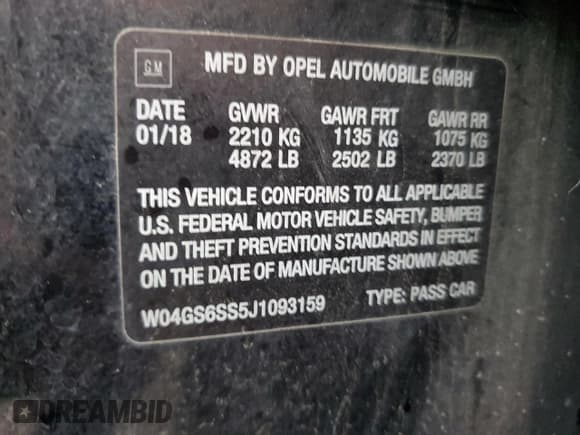 ✅ 2018 Buick Regal GS • VIN: W04GS6SS5J1093159 • Lot: 72754184. Listed on Copart with 168,815 mi. Free auction sales archive from the USA and detailed vehicle history report at DreamBid. Image 13.