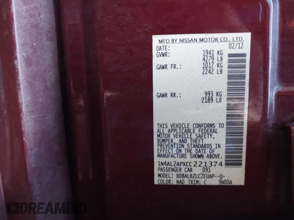 ✅ 2012 Nissan Altima S • VIN: 1N4AL2APXCC221374 • Лот: 43714589. Опубликован ранее на IAAI с пробегом 104 870 миль. Бесплатный доступ к архиву аукционных продаж из США и подробный отчёт об истории автомобиля на DreamBid. Изображение 9.