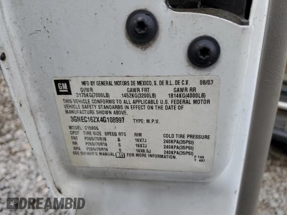 ✅ 2004 Chevrolet Suburban LT • VIN: 3GNEC16ZX4G108997 • Лот: 84874464. Опубликован ранее на Copart с пробегом Не указан. Бесплатный доступ к архиву аукционных продаж из США и подробный отчёт об истории автомобиля на DreamBid. Изображение 13.