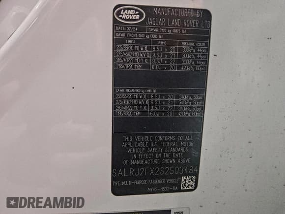 ✅ 2025 Land Rover Discovery S • VIN: SALRJ2FX2S2503484 • Лот: 94076485. Опубликован ранее на Copart с пробегом 22 204 миль. Бесплатный доступ к архиву аукционных продаж из США и подробный отчёт об истории автомобиля на DreamBid. Изображение 13.