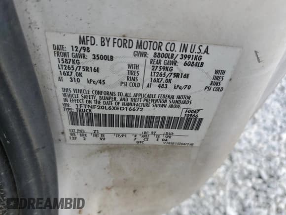 ✅ 1999 Ford F-250 XL • VIN: 1FTNF20L6XED16672 • Lot: 75525844. Listed on Copart with 237,076 mi. Free auction sales archive from the USA and detailed vehicle history report at DreamBid. Image 12.