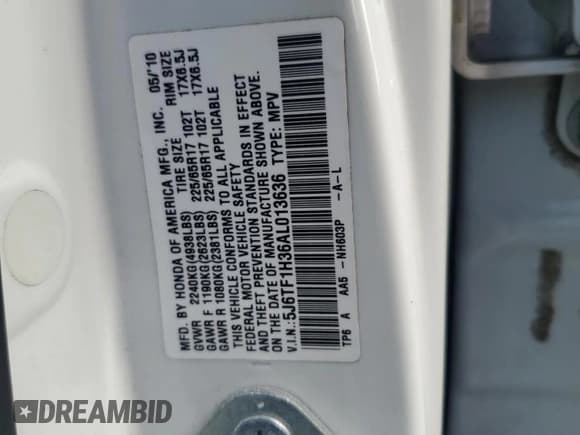 ✅ 2010 Honda Crosstour EX • VIN: 5J6TF1H36AL013636 • Lot: 85382345. Wystawiony na Copart z przebiegiem 163 539 mil. Bezpłatny archiwum sprzedaży aukcyjnych z USA i szczegółowy raport historii pojazdu na DreamBid. Zdjęcie 12.