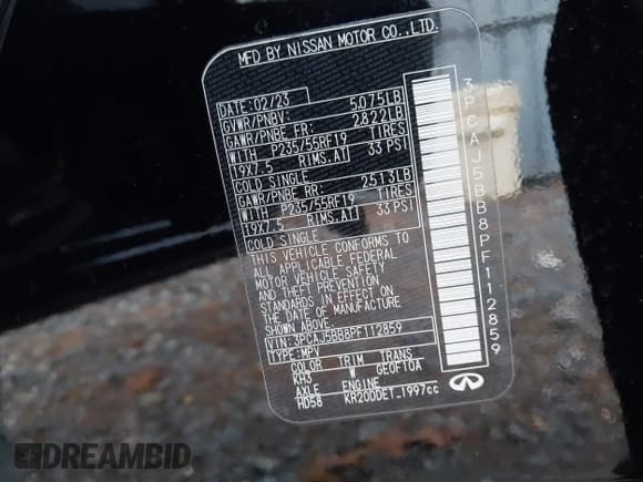 ✅ 2023 Infiniti QX50 Luxe • VIN: 3PCAJ5BB8PF112859 • Lot: 43659585. Listed on IAAI with 31,556 mi. Free auction sales archive from the USA and detailed vehicle history report at DreamBid. Image 9.