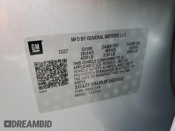 ✅ 2018 Chevrolet Malibu Hybrid • VIN: 1G1ZF5SU0JF163452 • Lot: 86427755. Listed on Copart with 121,577 mi. Free auction sales archive from the USA and detailed vehicle history report at DreamBid. Image 12.