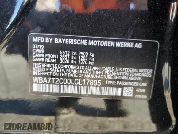 ✅ 2020 BMW 7 Series 740i • VIN: WBA7T2C00LGL17895 • Lot: 70637582. Listed on Copart with 30,301 mi. Free auction sales archive from the USA and detailed vehicle history report at DreamBid. Image 13.