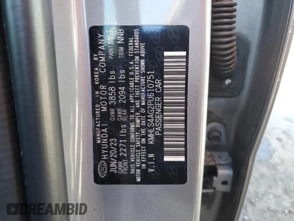 ✅ 2023 Hyundai Elantra SEL • VIN: KMHLS4AG2PU610751 • Lot: 85313135. Listed on Copart with 37,854 mi. Free auction sales archive from the USA and detailed vehicle history report at DreamBid. Image 12.