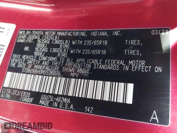 ✅ 2021 Toyota Highlander XLE • VIN: 5TDHZRBH0MS536076 • Lot: 43774970. Listed on IAAI with 64,237 mi. Free auction sales archive from the USA and detailed vehicle history report at DreamBid. Image 9.