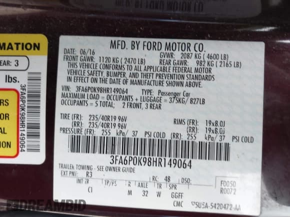 ✅ 2017 Ford Fusion Titanium • VIN: 3FA6P0K98HR149064 • Lot: 43816823. Wystawiony na IAAI z przebiegiem 125 989 mil. Bezpłatny archiwum sprzedaży aukcyjnych z USA i szczegółowy raport historii pojazdu na DreamBid. Zdjęcie 9.