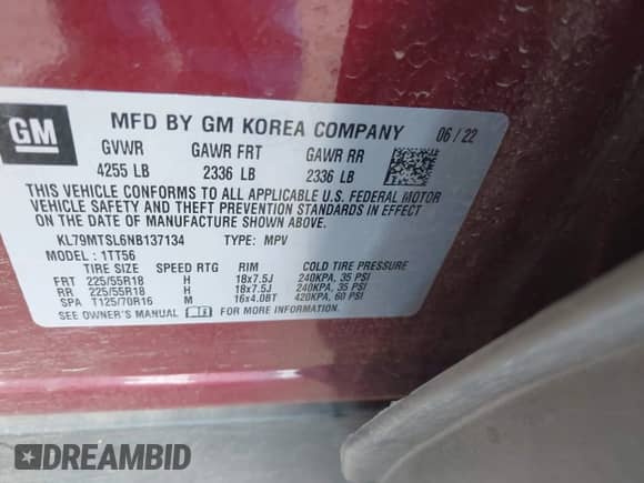 2022 Chevrolet TrailBlazer RS с VIN KL79MTSL6NB137134, выставлен на аукционе IAAI как лот 43131529 с пробегом 36 081 миль миль и . История ставок и продаж доступна на DreamBid. Изображение 9.