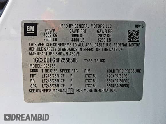 2015 Chevrolet Silverado 2500HD Work Truck с VIN 1GC2CUEG4FZ558368, выставлен на аукционе Copart как лот 65718995 с пробегом 126 643 миль миль и Чистый • Clean title. История ставок и продаж доступна на DreamBid. Изображение 13.