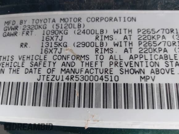 ✅ 2003 Toyota 4Runner SR5 • VIN: JTEZU14R530004510 • Лот: 41532581. Опубликован ранее на IAAI с пробегом 200 934 миль. Бесплатный доступ к архиву аукционных продаж из США и подробный отчёт об истории автомобиля на DreamBid. Изображение 9.