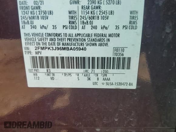 ✅ 2021 Ford Edge SEL • VIN: 2FMPK3J96MBA05940 • Lot: 80617165. Listed on Copart with 91,063 mi. Free auction sales archive from the USA and detailed vehicle history report at DreamBid. Image 14.