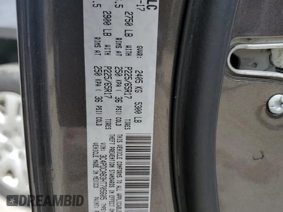 ✅ 2017 Dodge Journey SE • VIN: 3C4PDCAB3HT705605 • Lot: 64636595. Listed on Copart with 107,840 mi. Free auction sales archive from the USA and detailed vehicle history report at DreamBid. Image 13.