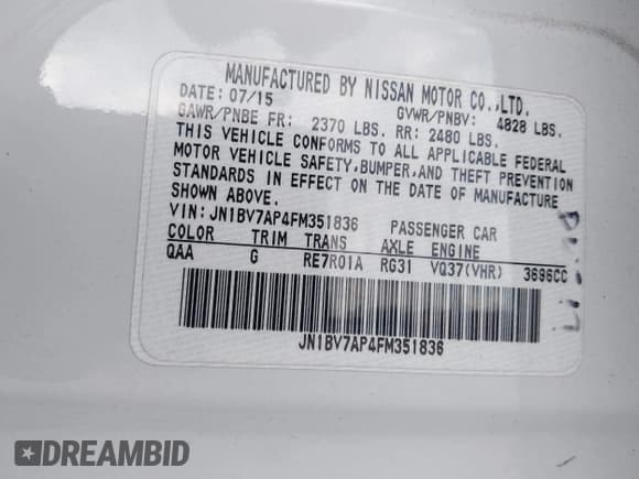 ✅ 2015 Infiniti Q50 Premium • VIN: JN1BV7AP4FM351836 • Lot: 43291008. Wystawiony na IAAI z przebiegiem 148 988 mil. Bezpłatny archiwum sprzedaży aukcyjnych z USA i szczegółowy raport historii pojazdu na DreamBid. Zdjęcie 9.