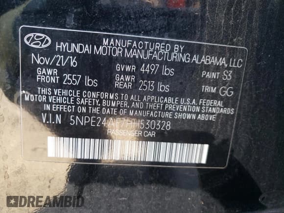 ✅ 2017 Hyundai Sonata SE • VIN: 5NPE24AF7HH530328 • Lot: 70402422. Listed on Copart with Not provided. Free auction sales archive from the USA and detailed vehicle history report at DreamBid. Image 12.