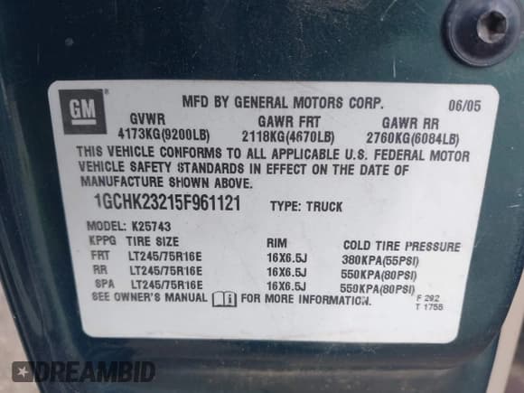 ✅ 2005 Chevrolet Silverado 2500HD LS • VIN: 1GCHK23215F961121 • Lot: 42969060. Wystawiony na IAAI z przebiegiem 245 406 mil. Bezpłatny archiwum sprzedaży aukcyjnych z USA i szczegółowy raport historii pojazdu na DreamBid. Zdjęcie 9.