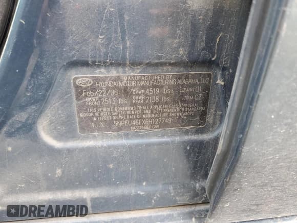 ✅ 2006 Hyundai Sonata GLS • VIN: 5NPEU46FX6H127749 • Лот: 86394724. Опубликован ранее на Copart с пробегом 189 260 миль. Бесплатный доступ к архиву аукционных продаж из США и подробный отчёт об истории автомобиля на DreamBid. Изображение 12.