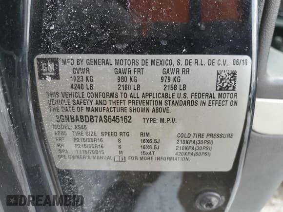 ✅ 2010 Chevrolet HHR 1LT • VIN: 3GNBABDB7AS645162 • Lot: 88753805. Listed on Copart with 213,827 mi. Free auction sales archive from the USA and detailed vehicle history report at DreamBid. Image 12.