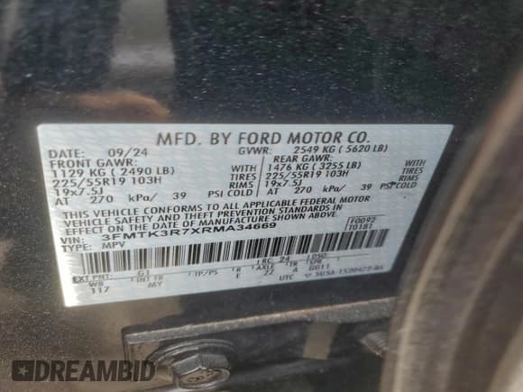 ✅ 2024 Ford Mustang Mach-E Premium • VIN: 3FMTK3R7XRMA34669 • Lot: 93326645. Listed on Copart with 12,850 mi. Free auction sales archive from the USA and detailed vehicle history report at DreamBid. Image 12.