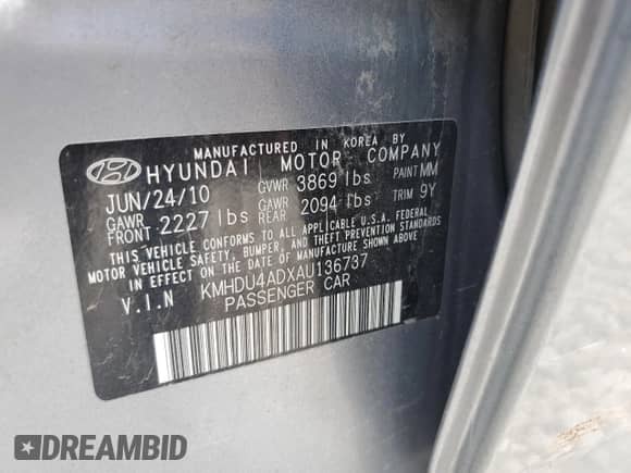 2010 Hyundai Elantra GLS z VIN KMHDU4ADXAU136737, wystawiony jako Copart lot #63348684 z przebiegiem 169 426 mil mil oraz Szkoda całkowita • Salvage title. Historia ofert i sprzedaży dostępna na DreamBid. Obrazek 12.