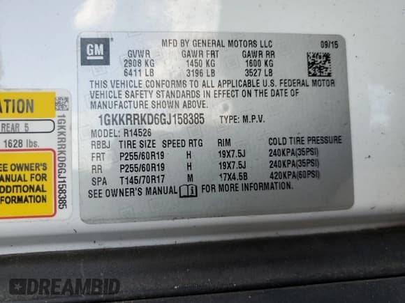 ✅ 2016 GMC Acadia SLT • VIN: 1GKKRRKD6GJ158385 • Lot: 85536855. Listed on Copart with 144,632 mi. Free auction sales archive from the USA and detailed vehicle history report at DreamBid. Image 13.