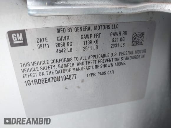 ✅ 2012 Chevrolet Volt • VIN: 1G1RD6E47CU104677 • Lot: 43249130. Wystawiony na IAAI z przebiegiem Nie podano. Bezpłatny archiwum sprzedaży aukcyjnych z USA i szczegółowy raport historii pojazdu na DreamBid. Zdjęcie 9.