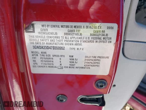 ✅ 2007 Chevrolet HHR LT • VIN: 3GNDA23D47S550952 • Lot: 41196440. Listed on IAAI with 187,669 mi. Free auction sales archive from the USA and detailed vehicle history report at DreamBid. Image 9.