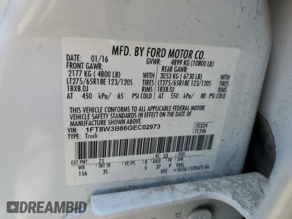 ✅ 2016 Ford F-350 Platinum • VIN: 1FT8W3B66GEC02973 • Lot: 54824524. Listed on Copart with 131,217 mi. Free auction sales archive from the USA and detailed vehicle history report at DreamBid. Image 12.