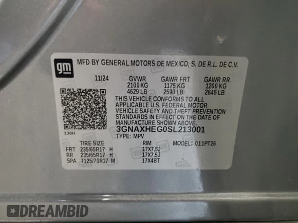 ✅ 2025 Chevrolet Equinox FWD LT • VIN: 3GNAXHEG0SL213001 • Lot: 81277365. Listed on Copart with 18,289 mi. Free auction sales archive from the USA and detailed vehicle history report at DreamBid. Image 13.