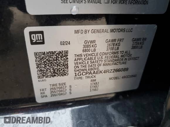 ✅ 2024 Chevrolet Silverado 1500 Work Truck • VIN: 1GCPAAEK4RZ266089 • Lot: 87070304. Wystawiony na Copart z przebiegiem 3 857 mil. Bezpłatny archiwum sprzedaży aukcyjnych z USA i szczegółowy raport historii pojazdu na DreamBid. Zdjęcie 12.