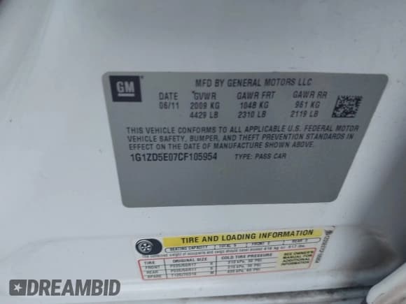 ✅ 2012 Chevrolet Malibu 2LT • VIN: 1G1ZD5E07CF105954 • Lot: 41120148. Listed on IAAI with 175,703 mi. Free auction sales archive from the USA and detailed vehicle history report at DreamBid. Image 9.