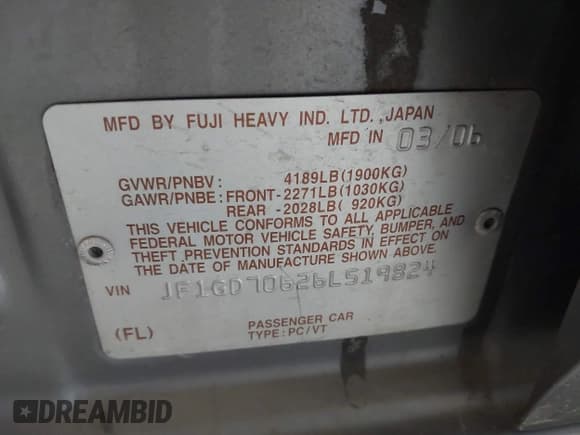 ✅ 2006 Subaru Impreza WRX STI • VIN: JF1GD70626L519824 • Lot: 42561283. Listed on IAAI with 148,589 mi. Free auction sales archive from the USA and detailed vehicle history report at DreamBid. Image 9.