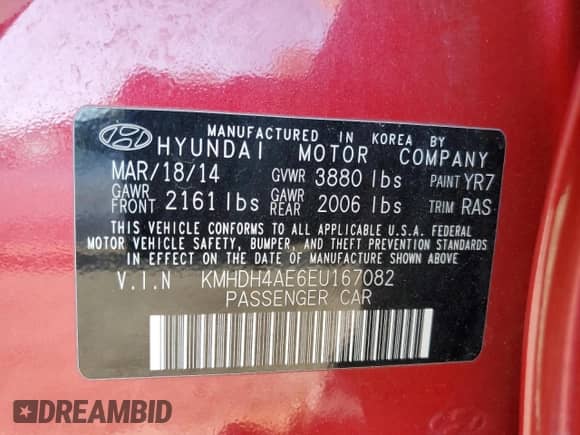 2014 Hyundai Elantra SE z VIN KMHDH4AE6EU167082, wystawiony jako Copart lot #91075365 z przebiegiem Nie podano mil oraz Szkoda całkowita • Salvage title. Historia ofert i sprzedaży dostępna na DreamBid. Obrazek 12.