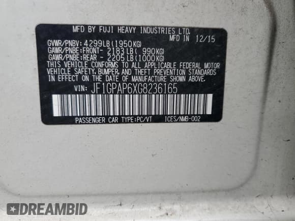 ✅ 2016 Subaru Impreza Special Sports Premium • VIN: JF1GPAP6XG8236165 • Лот: 90978155. Опубликован ранее на Copart с пробегом 114 543 миль. Бесплатный доступ к архиву аукционных продаж из США и подробный отчёт об истории автомобиля на DreamBid. Изображение 12.