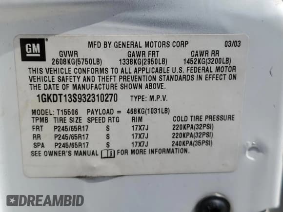 ✅ 2003 GMC Envoy SLE • VIN: 1GKDT13S932310270 • Лот: 71433535. Опубликован ранее на Copart с пробегом 218 786 миль. Бесплатный доступ к архиву аукционных продаж из США и подробный отчёт об истории автомобиля на DreamBid. Изображение 13.