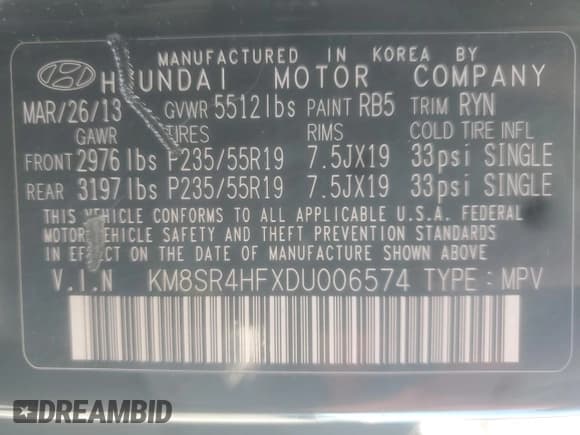 ✅ 2013 Hyundai Santa Fe Limited • VIN: KM8SR4HFXDU006574 • Лот: 90111365. Опубликован ранее на Copart с пробегом 153 311 миль. Бесплатный доступ к архиву аукционных продаж из США и подробный отчёт об истории автомобиля на DreamBid. Изображение 13.