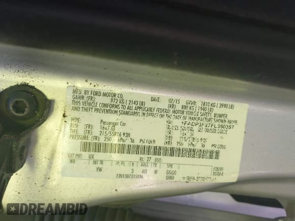 ✅ 2015 Ford Focus SE • VIN: 1FADP3F27FL350357 • Lot: 43647873. Listed on IAAI with 88,374 mi. Free auction sales archive from the USA and detailed vehicle history report at DreamBid. Image 9.