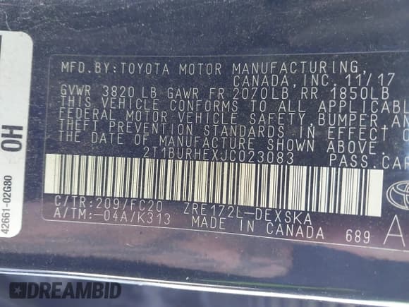 ✅ 2018 Toyota Corolla LE • VIN: 2T1BURHEXJC023083 • Lot: 43517095. Listed on IAAI with 144,193 mi. Free auction sales archive from the USA and detailed vehicle history report at DreamBid. Image 9.