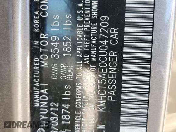 ✅ 2012 Hyundai Accent GS • VIN: KMHCT5AE0CU047209 • Лот: 59225884. Опубликован ранее на Copart с пробегом 93 807 миль. Бесплатный доступ к архиву аукционных продаж из США и подробный отчёт об истории автомобиля на DreamBid. Изображение 13.