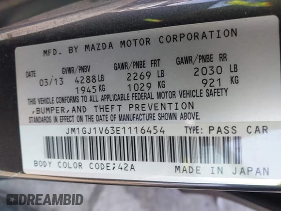 ✅ 2014 Mazda 6 i Touring • VIN: JM1GJ1V63E1116454 • Lot: 42408012. Listed on IAAI with 126,186 mi. Free auction sales archive from the USA and detailed vehicle history report at DreamBid. Image 9.