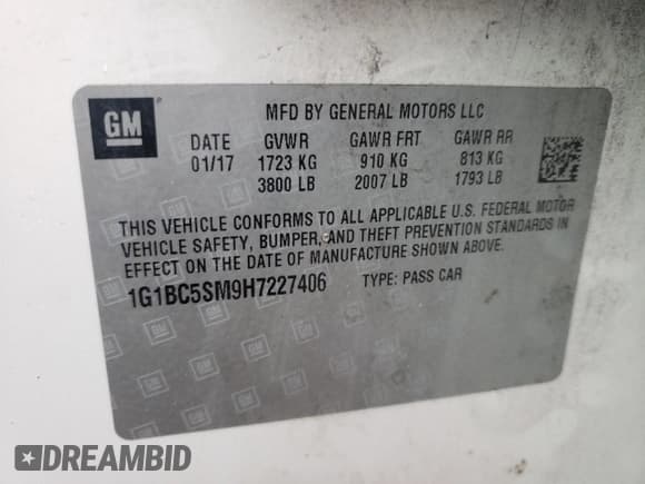 ✅ 2017 Chevrolet Cruze LS • VIN: 1G1BC5SM9H7227406 • Лот: 36151123. Опубликован ранее на Copart с пробегом 143 947 миль. Бесплатный доступ к архиву аукционных продаж из США и подробный отчёт об истории автомобиля на DreamBid. Изображение 13.