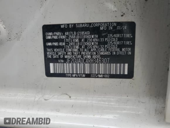 ✅ 2024 Subaru Crosstrek Premium • VIN: JF2GUADC4RH346307 • Lot: 82616725. Listed on Copart with 17,583 mi. Free auction sales archive from the USA and detailed vehicle history report at DreamBid. Image 12.